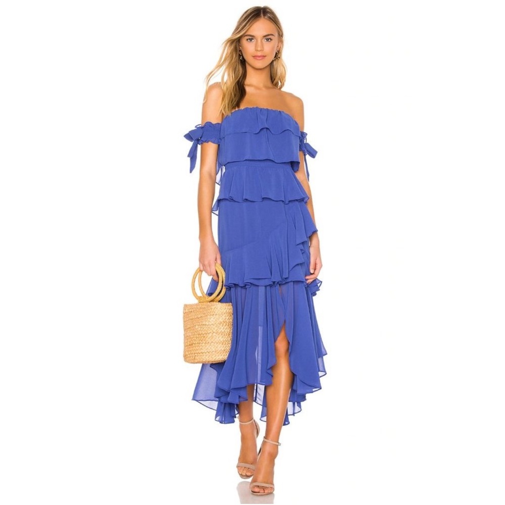 MISA Los Angeles Isidora Off The Shoulder Midi Dress in Royal Blue Large